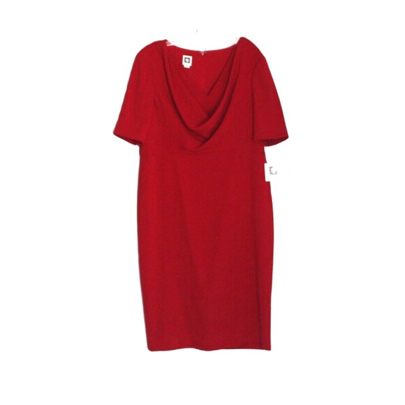 Anne Klein Dress Red Drape Neckline Short Sleeves Size 12 NWT - Picture 1 of 4